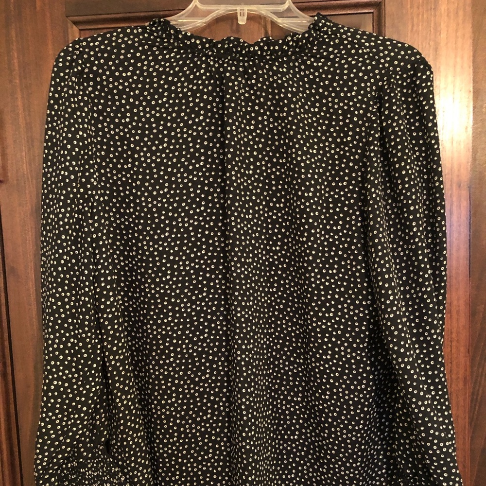Black rayon top with small white polka dots